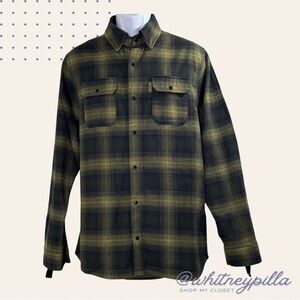 Biltwell Flannel Button Down Western Green & Navy Long Sleeve Mens Shirt Medium